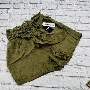 OAT NEW YORK Olive Green Paperbag Waist Tie Belt Shorts Women's Size L